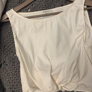 Aritzia Babaton Linen Knot Crop Top
